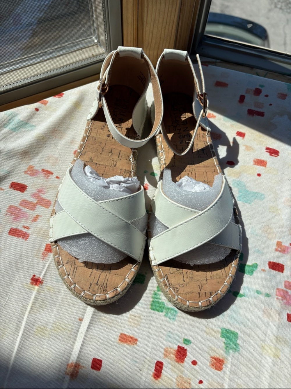 Journee Collection White Crisscross Cork Espadrille Sandals